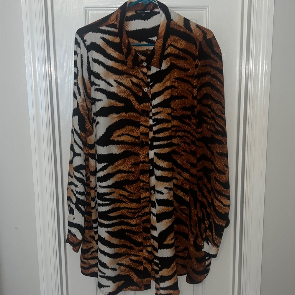 Fashion Nova Zebra Print Blouse - Black and Brown